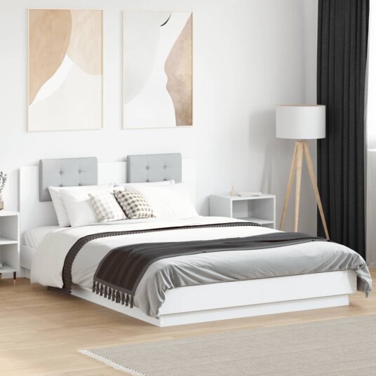  Sengeramme med hodegavl og LED-lys hvit 120x200 cm 8721012277526