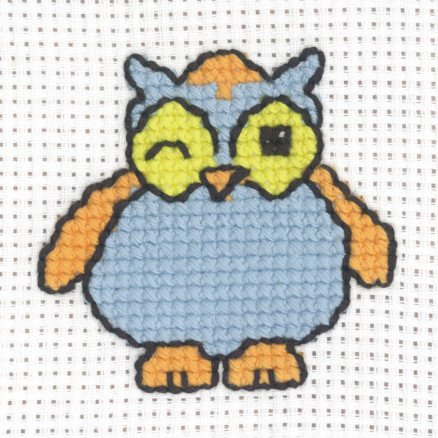 Permin Broderisett Aida Blå Ugle 8x8cm