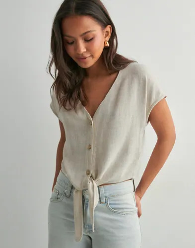 Only Beige Onlsiesta Ss Knot Lin Bl Shirt Pnt