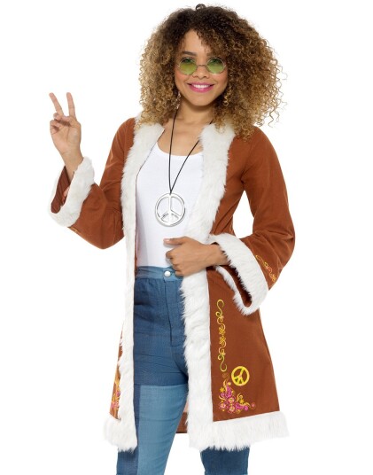 Brun Hippie Kostymejakke med FuskepelStrl L/XL