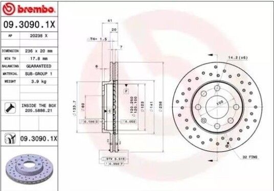 Bremseskive BREMBO 09.3090.1X
