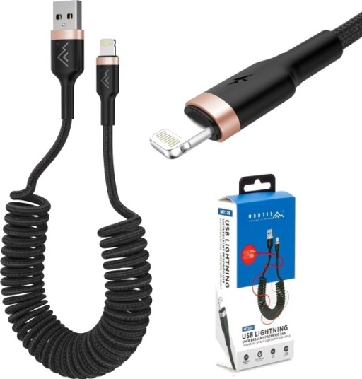 Montis Usb Type A Til Usb Lightning-Kabel 1,5 M (Spiral) Mt129 Montis Usb Type A Til Usb Lightning-Kabel 1,5 M (Spiral) Mt129