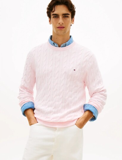 Tommy Hilfiger Classic Cotton Cable Crew Neck Pink L