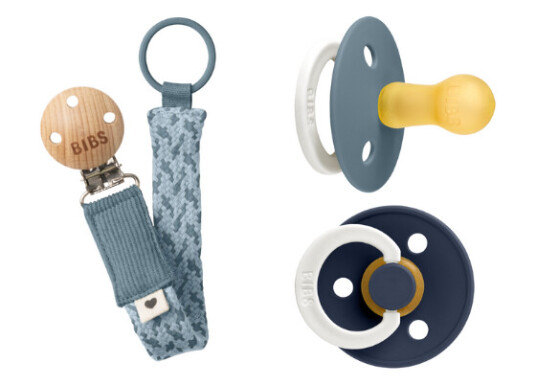 BIBS Pacifier Colour 2 PACK Petrol GLOW/Deep Space GLOW Size 2 + Pacifier Clip Braided Petrol/Baby Blue Onesize Bundle