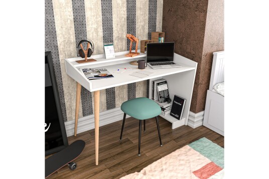 Skrivebord Zakkum 59x88,3x121,8 cm med oppbevaring Hvit