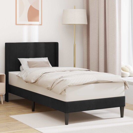  Sengestamme med hodegjerde Svart 90 x 190 cm Fløyel