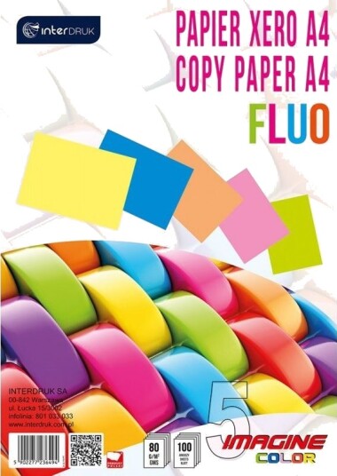 Interdruk Kopipapir A4 80 G Mix Fluo Farger 100 Ark