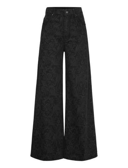 Mango Wide-Leg Paisley-Print Jeans - Black - 36