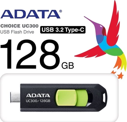 Adata Uc300 Usb-Flashstasjon 128 Gb Usb 3.2 Gen 1 Usb-C Svart Grønn