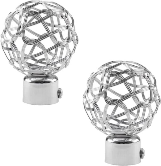 Sett med 2 dekorative hule metallgardinstangtopper Indre diameter: 25 mm Sølv