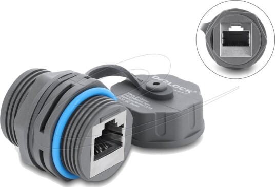 Delock Kabelkobling Rj45 Hunn Til Rj45 Hunn Cat.6A Med M23,5 X 1,5 Gjenger Og Låsehette Ip68 StøvOg Vanntett Grå 87157