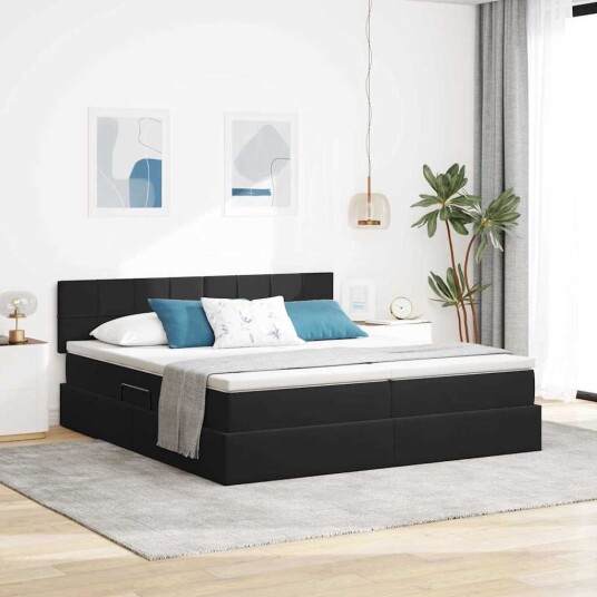 LED lagringseng med madrass Svart 200 x 200 cm Fløyel LED lagringseng med madrass Svart 200 x 200 cm Fløyel