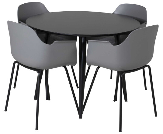 Venture Design Plaza & Comfort spisegruppe Svart/grå 4 st stoler & bord 100 cm