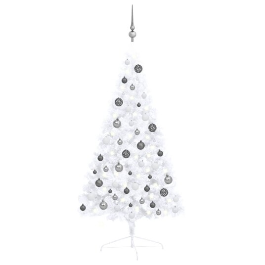 vidaXL Kunstig juletre halvt med lysdioder og kuler 120 cm hvit