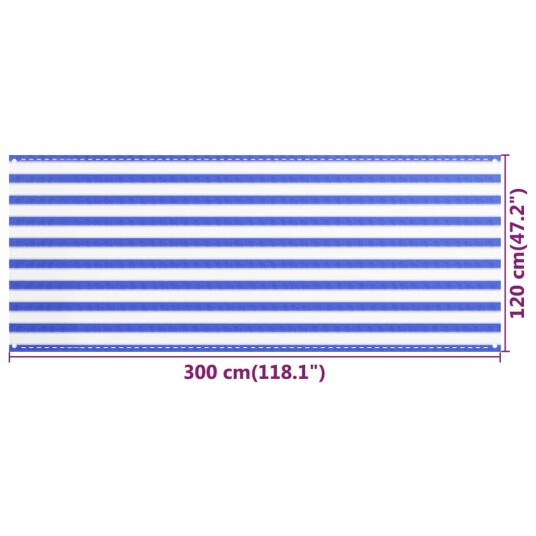 vidaXL Balkongskjerm blå og hvit 120x300 cm HDPE