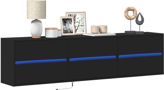 Vegghengt TV-benk med LED svart 180x31x45 cm