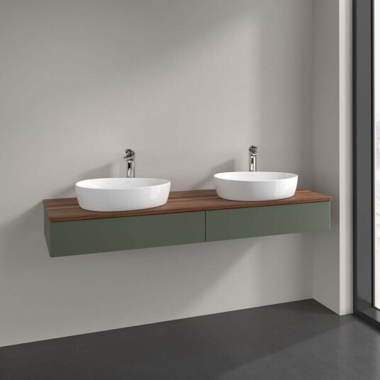 Villeroy & Boch Antao Servantskap med 2 skuffer 160x50x19 cm u/lys Grønn Matt/Valnøtt Villeroy & Boch Antao Servantskap med 2 skuffer 160x50x19 cm u/lys Grønn Matt/Valnøtt