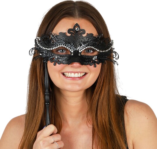 Hisab/Joker Venetiansk Maske på Pinne Svart One size 97742