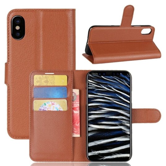 INCOVER iPhone X/XS Litchi Flip Deksel m. Kortholder - Brun