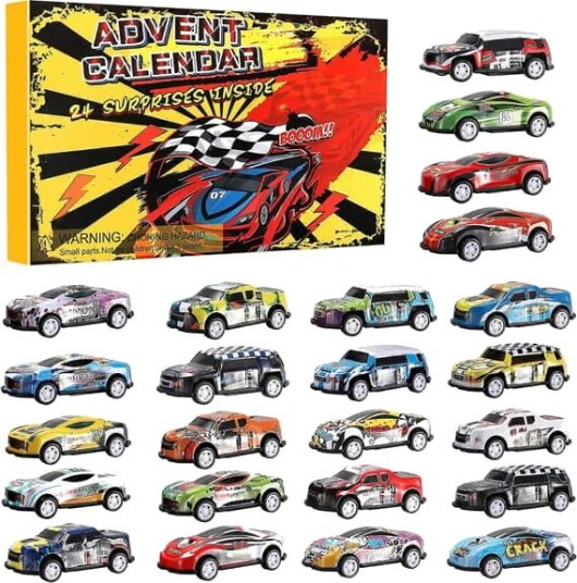 Adventskalender 2024 24 stk Lekebiler Adventskalender for Barn Racing Biler Jul Nedtelling Kalender for Gutter Jenter Barn