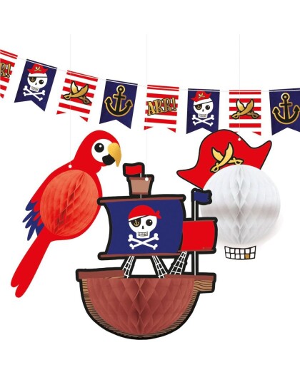 Dekosjasjonsett med Banner 4 m & Honeycombs 25 cm  Piratfest