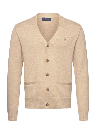 Polo Ralph Lauren Cotton V Neck Cardigan   Beige   S