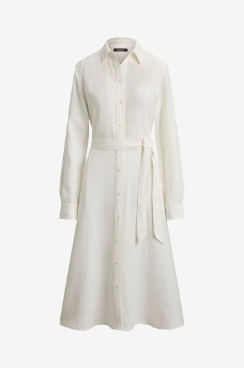 Lauren Ralph Lauren Kjole i lin Classic Linen Hvit Lauren Ralph Lauren Kjole i lin Classic Linen Hvit
