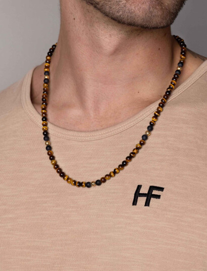 Nialaya Beaded Necklace With Brown Tiger Eye And Gold   Brown   ONE SIZE 61 cm