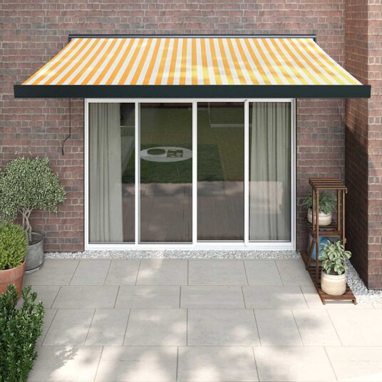 Uttrekkbar markise gul og hvit 3,5x2,5 m stoff og aluminium