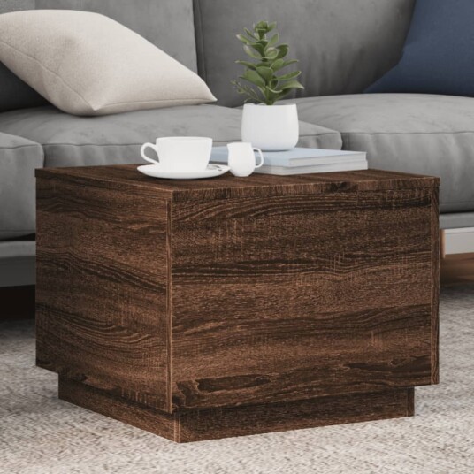  Salongbord med LED-lys brun eik 50x50x40 cm 839874
