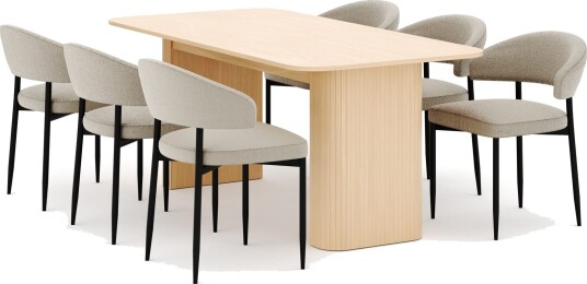 Kopparbo Spisebord 180-240 cm Uttrekkbart med 6 Sawako Stoler - Hvit