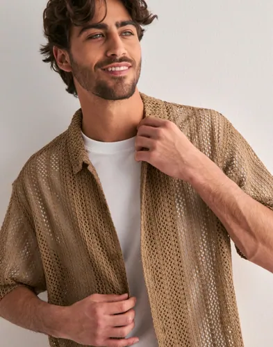 Woodbird WBWang Lace Shirt Kortermede skjorter Brun Woodbird WBWang Lace Shirt Kortermede skjorter Brun