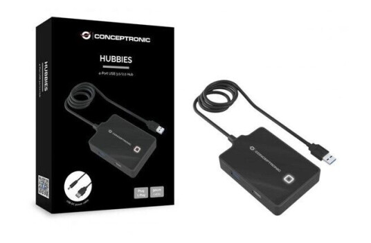 Conceptronics HUBBIES10B USB-hub - 4 porter - Svart