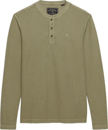 Superdry Waffle Long Sleeve Henley Top LIGHT KHAKI GREEN L