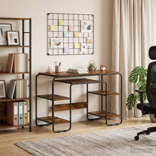 vidaXL Skrivebord med lagring Røkt Eik 113.5 x 52 x 75.5 cm