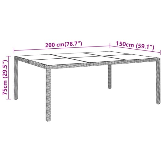 vidaXL Hagebord 200x150x75 cm herdet glass og polyrotting Beige