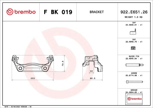 Brembo Bremsecaliper holder sett BREMBO F BK 019 Brembo Bremsecaliper holder sett BREMBO F BK 019