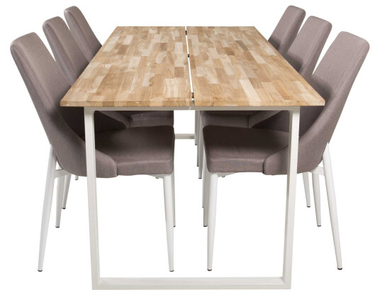 Venture Design Cirebon & Leone spisegruppe Natur/hvit 6 st stoler & bord 200 x 90 cm
