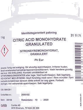 Sitronsyremonohydrat granulert 1 kg Sitronsyremonohydrat granulert 1 kg