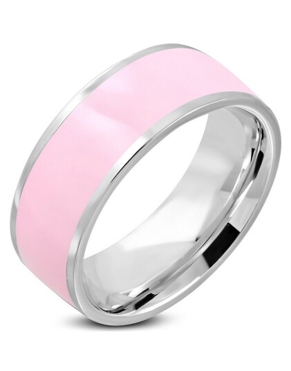 Barbie Girl Sølvfarget Stålring med Rosa Bånd Strl 51 x 16,24 mm