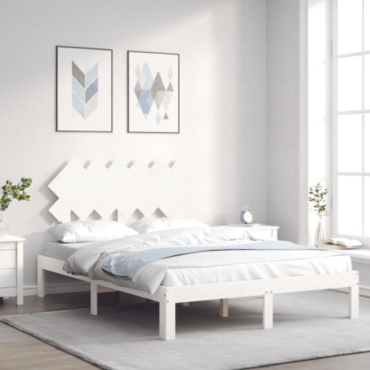 vidaXL Sengeramme med hodegavl hvit 4FT small double heltre 8720845988678