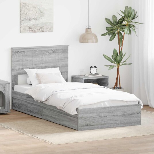 Seng med Oppbevaring Grå Sonoma 90 x 200 cm Konstruert tre Seng med Oppbevaring Grå Sonoma 90 x 200 cm Konstruert tre