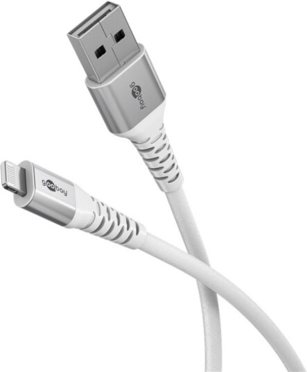 Goobay Lightning-USB-A supermyk tekstilkabel med metallkontakter, 2 m, hvit MFi-sertifisert, elegant og ekstra robust lade- og synkroniseringskabel for Apple iPhone/iPad (hvit) Goobay Lightning-USB-A supermyk tekstilkabel med metallkontakter, 2 m, hvit MFi-sertifisert, elegant og ekstra robust lade- og synkroniseringskabel for Apple iPhone/iPad (hvit)