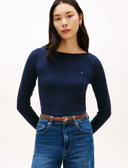 Tommy Hilfiger Co Jersey Fine Gg Boat Nk Ls Swt   Navy   S
