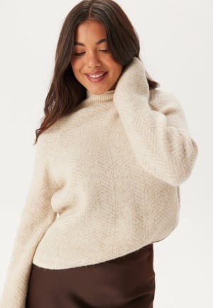VILA Vilory High Neck L/S KNIT TOP Eggnog Pattern:natural Melang S