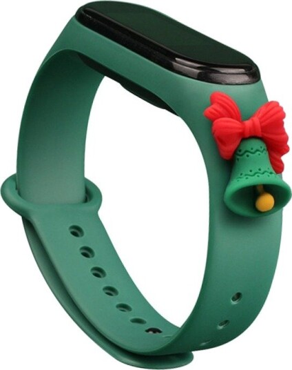 Strap Xmas for Xiaomi Mi Band 3 / 4 Christmas Silicone Strap Armbånd med bjelle Mørkegrønn