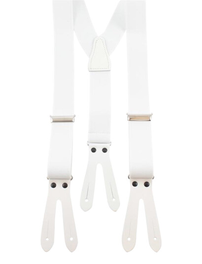Portia 1924 Solid Suspenders Leather Ends - White - ONE SIZE