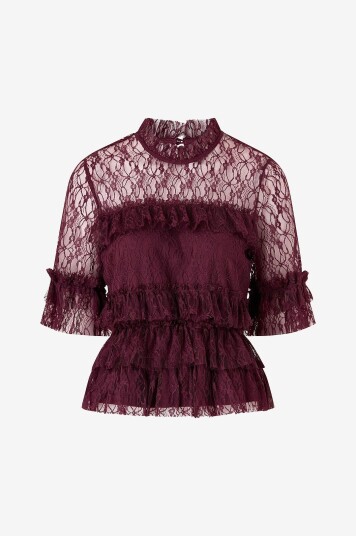 Bubbleroom Bluse Frill Lace Blouse Rød