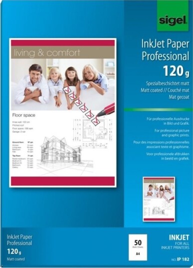 Sigel Ip182 Inkjet Utskrift A4 210X297 Mm Matte 50 Ark 120 G/M² Hvit