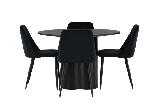 Venture Design Olivia & Night spisegruppe Svart/svart 4 stoler & bord 110 cm